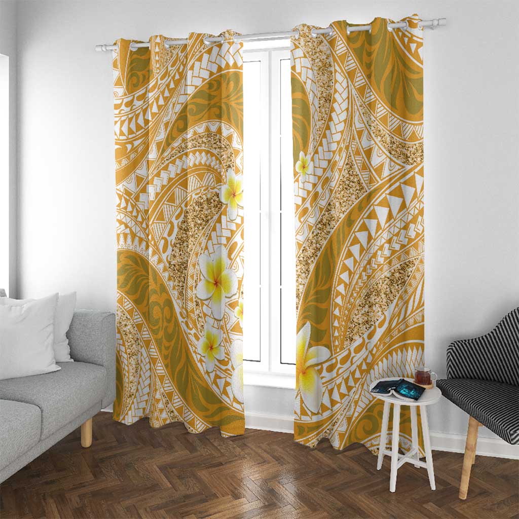 Plumeria Polynesian Gold Glitter Pattern Window Curtain