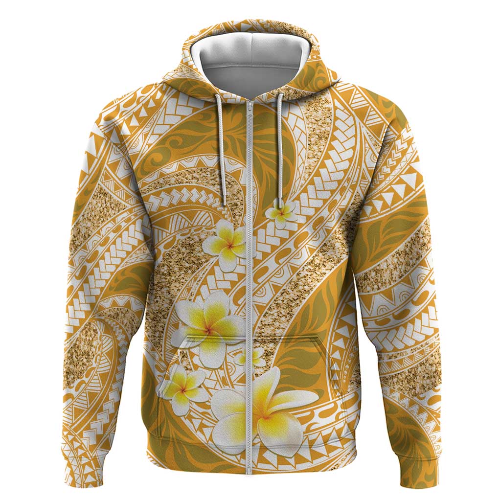 Plumeria Polynesian Gold Glitter Pattern Zip Hoodie LT01 Zip Hoodie Gold - Polynesian Pride