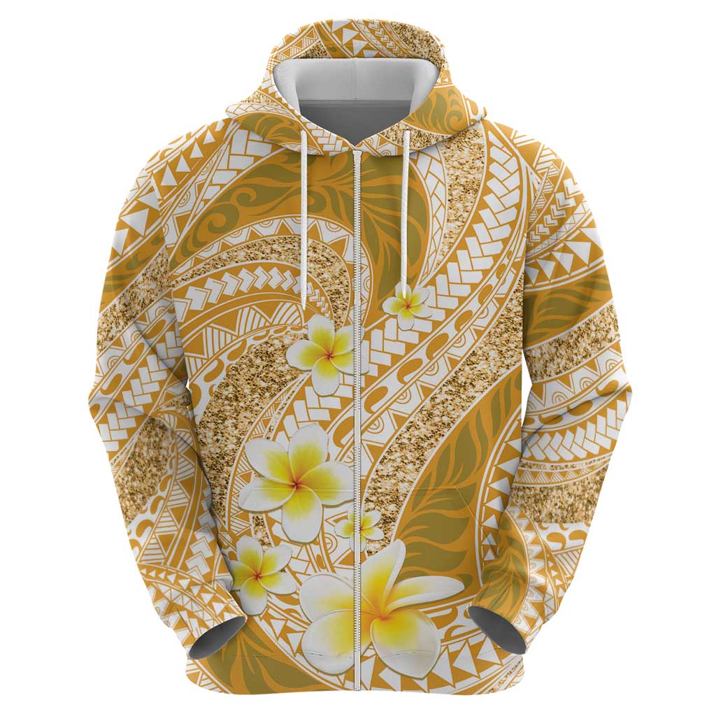 Plumeria Polynesian Gold Glitter Pattern Zip Hoodie LT01 - Polynesian Pride