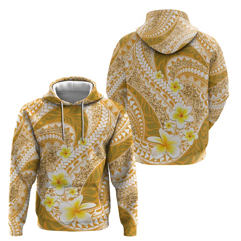 Plumeria Polynesian Gold Glitter Pattern Zip Hoodie LT01 - Polynesian Pride