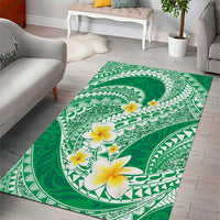 Plumeria Polynesian Green Glitter Pattern Area Rug