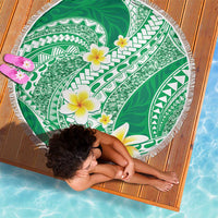 Plumeria Polynesian Green Glitter Pattern Beach Blanket