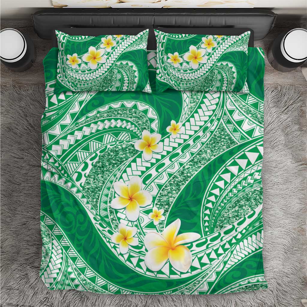 Plumeria Polynesian Green Glitter Pattern Bedding Set LT01 Green - Polynesian Pride