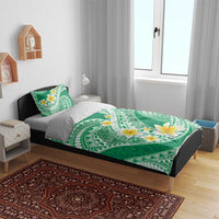Plumeria Polynesian Green Glitter Pattern Bedding Set