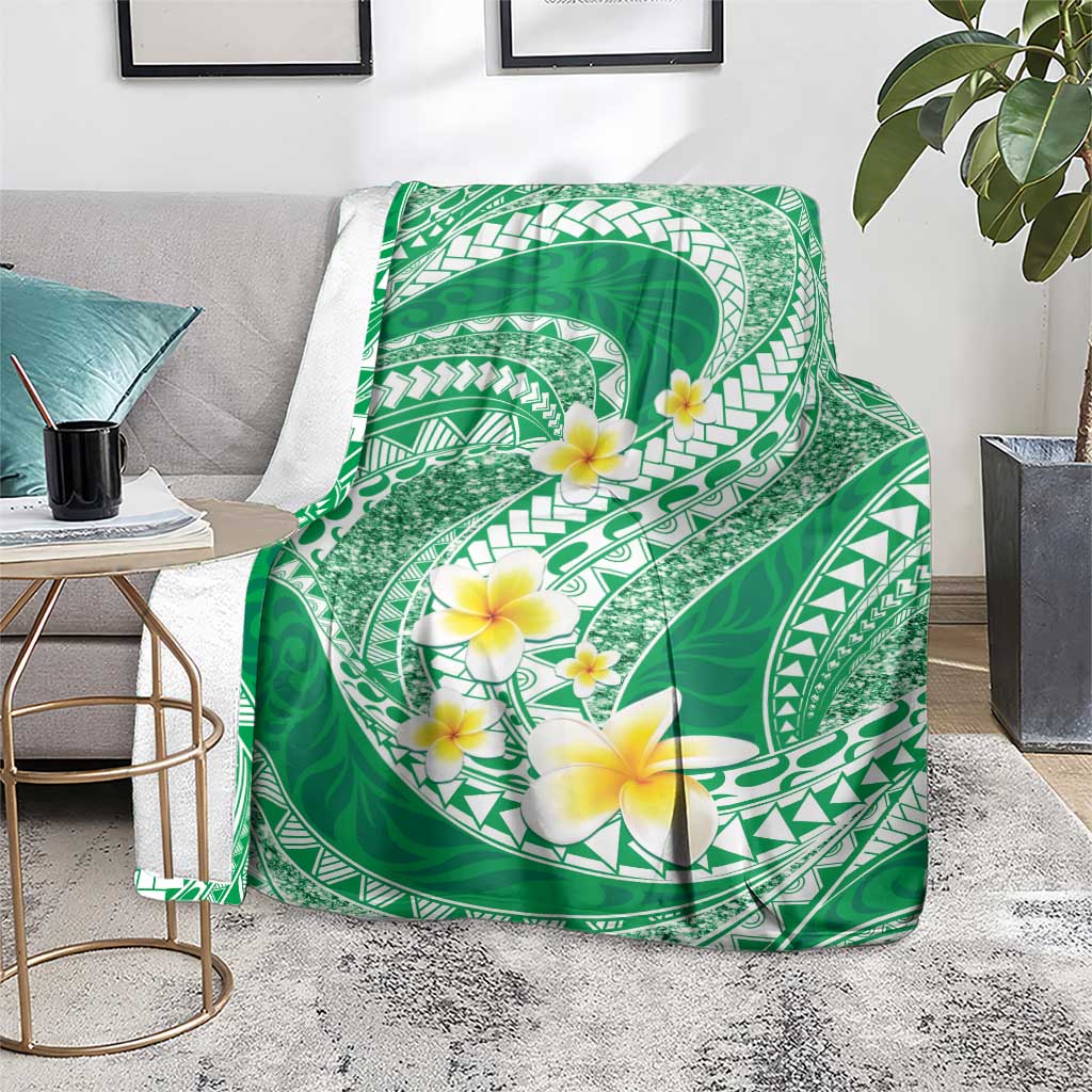 Plumeria Polynesian Green Glitter Pattern Blanket