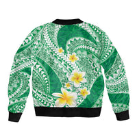 Plumeria Polynesian Green Glitter Pattern Bomber Jacket