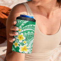 Plumeria Polynesian Green Glitter Pattern 4 in 1 Can Cooler Tumbler