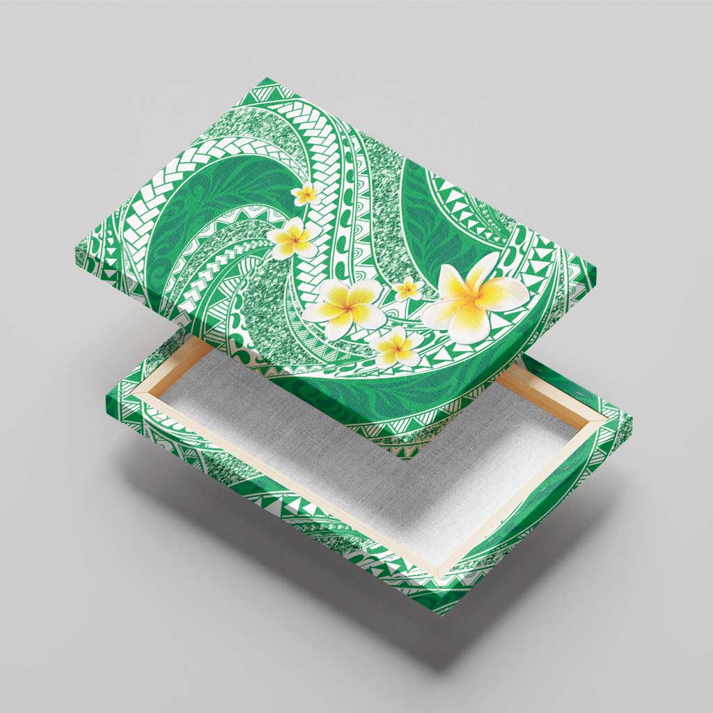 Plumeria Polynesian Green Glitter Pattern Canvas Wall Art