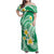 Plumeria Polynesian Green Glitter Pattern Family Matching Off Shoulder Maxi Dress and Hawaiian Shirt