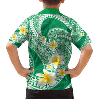 Plumeria Polynesian Green Glitter Pattern Family Matching Puletasi and Hawaiian Shirt