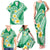 Plumeria Polynesian Green Glitter Pattern Family Matching Tank Maxi Dress and Hawaiian Shirt
