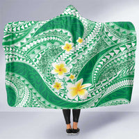Plumeria Polynesian Green Glitter Pattern Hooded Blanket