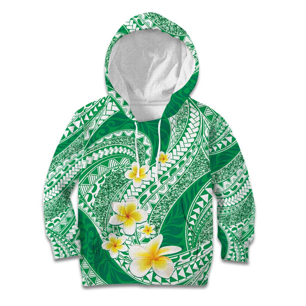 Plumeria Polynesian Green Glitter Pattern Kid Hoodie
