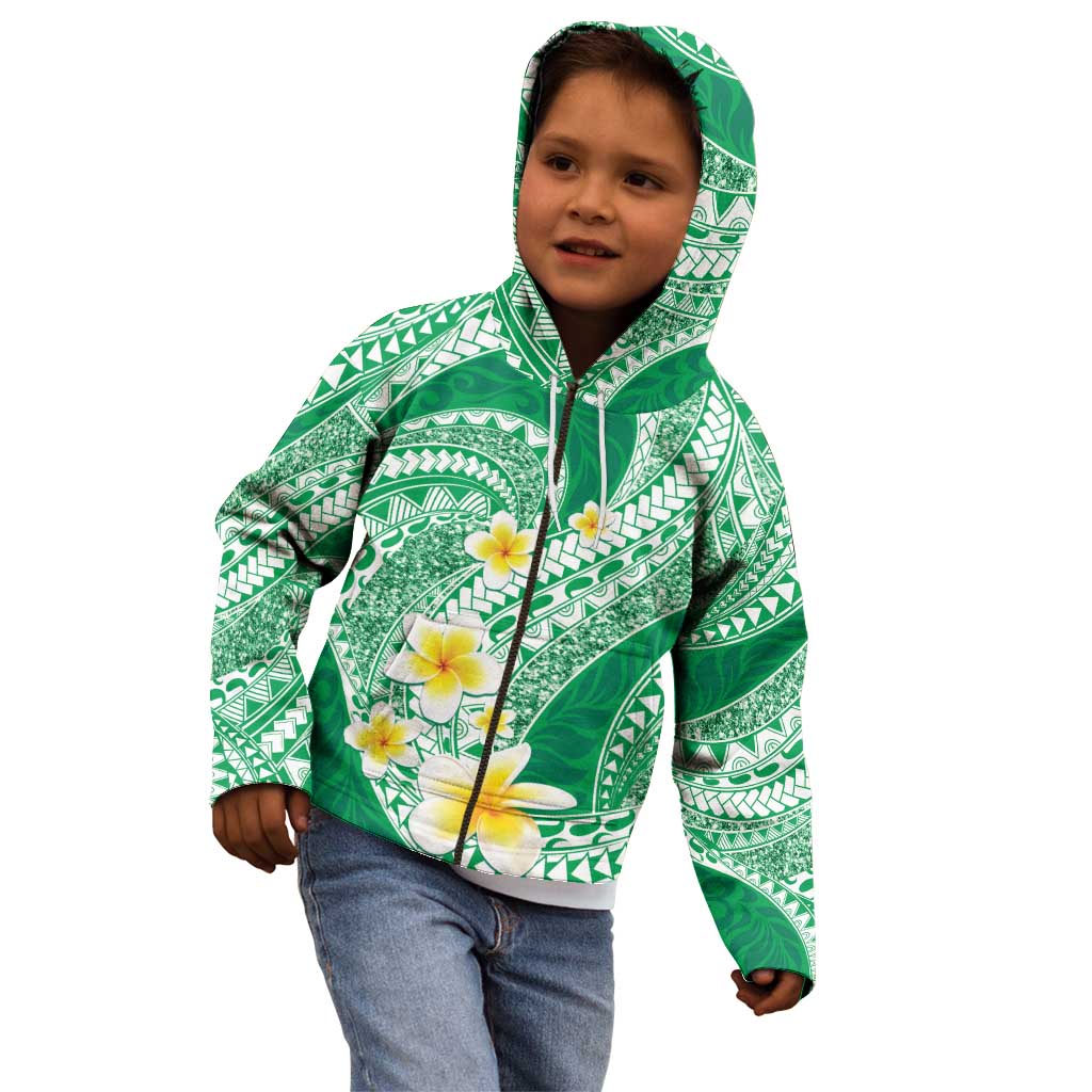 Plumeria Polynesian Green Glitter Pattern Kid Hoodie