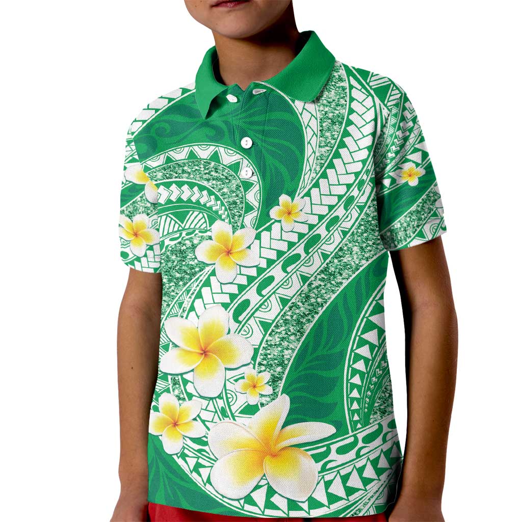 Plumeria Polynesian Green Glitter Pattern Kid Polo Shirt LT01 Kid Green - Polynesian Pride