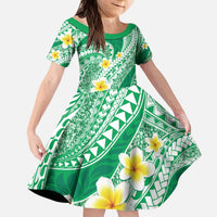 Plumeria Polynesian Green Glitter Pattern Kid Short Sleeve Dress LT01 KID Green - Polynesian Pride