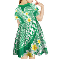 Plumeria Polynesian Green Glitter Pattern Kid Short Sleeve Dress LT01 - Polynesian Pride
