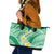 Plumeria Polynesian Green Glitter Pattern Leather Tote Bag