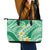 Plumeria Polynesian Green Glitter Pattern Leather Tote Bag