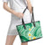 Plumeria Polynesian Green Glitter Pattern Leather Tote Bag
