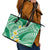 Plumeria Polynesian Green Glitter Pattern Leather Tote Bag