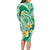 Plumeria Polynesian Green Glitter Pattern Long Sleeve Bodycon Dress