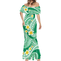 Plumeria Polynesian Green Glitter Pattern Mermaid Dress