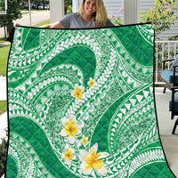 Plumeria Polynesian Green Glitter Pattern Quilt LT01 Green - Polynesian Pride