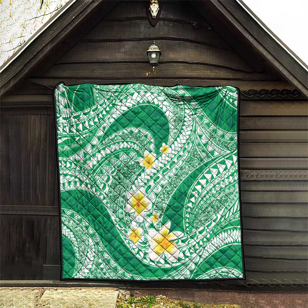 Plumeria Polynesian Green Glitter Pattern Quilt LT01 - Polynesian Pride