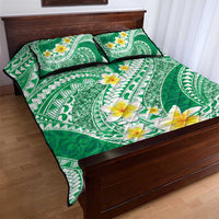 Plumeria Polynesian Green Glitter Pattern Quilt Bed Set