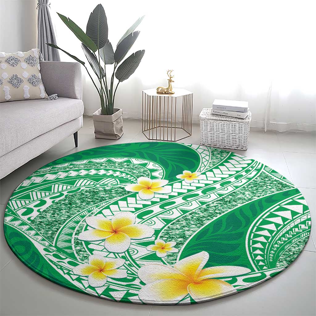 Plumeria Polynesian Green Glitter Pattern Round Carpet LT01 - Polynesian Pride