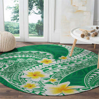 Plumeria Polynesian Green Glitter Pattern Round Carpet LT01 - Polynesian Pride