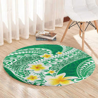 Plumeria Polynesian Green Glitter Pattern Round Carpet LT01 - Polynesian Pride