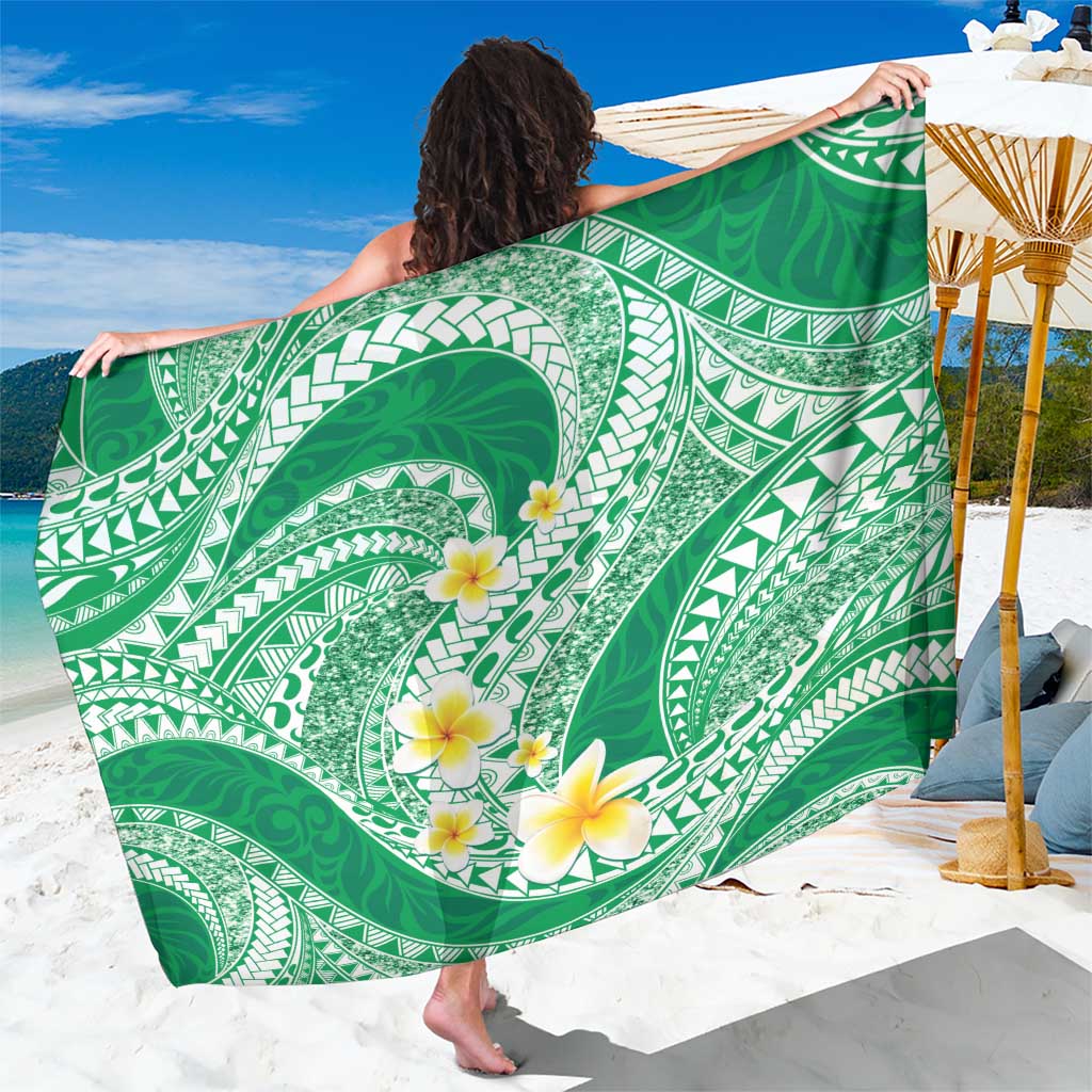 Plumeria Polynesian Green Glitter Pattern Sarong LT01 One Size 44 x 66 inches Green - Polynesian Pride