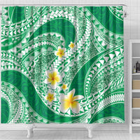 Plumeria Polynesian Green Glitter Pattern Shower Curtain