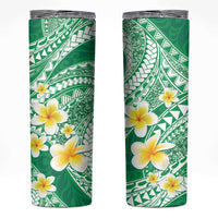 Plumeria Polynesian Green Glitter Pattern Skinny Tumbler