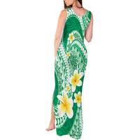 Plumeria Polynesian Green Glitter Pattern Tank Maxi Dress