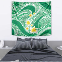 Plumeria Polynesian Green Glitter Pattern Tapestry