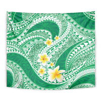 Plumeria Polynesian Green Glitter Pattern Tapestry