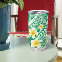 Plumeria Polynesian Green Glitter Pattern Tumbler Cup