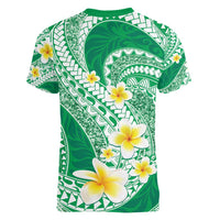 Plumeria Polynesian Green Glitter Pattern Women V-Neck T-Shirt