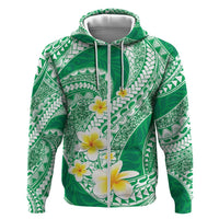 Plumeria Polynesian Green Glitter Pattern Zip Hoodie LT01 Zip Hoodie Green - Polynesian Pride