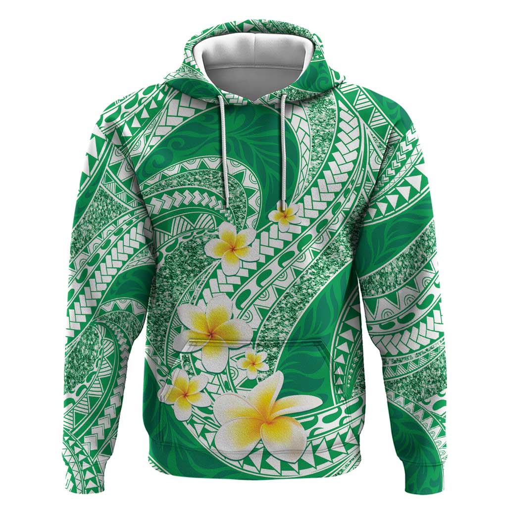 Plumeria Polynesian Green Glitter Pattern Zip Hoodie LT01 Pullover Hoodie Green - Polynesian Pride