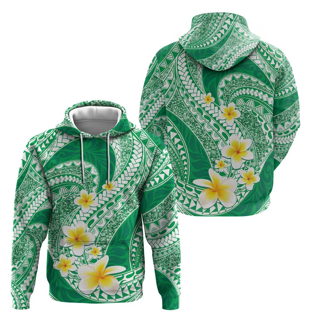 Plumeria Polynesian Green Glitter Pattern Zip Hoodie LT01 - Polynesian Pride
