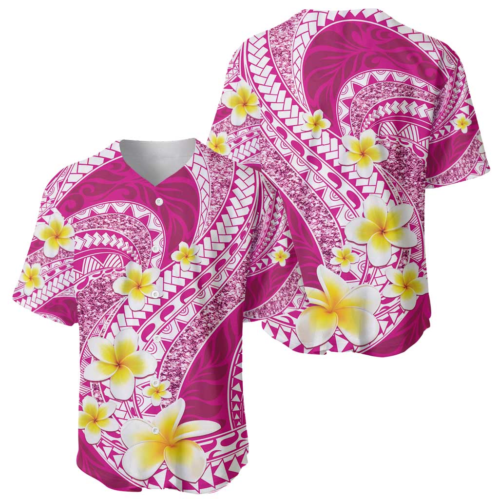 Plumeria Polynesian Pink Glitter Pattern Baseball Jersey LT01 - Polynesian Pride