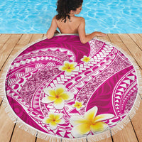 Plumeria Polynesian Pink Glitter Pattern Beach Blanket