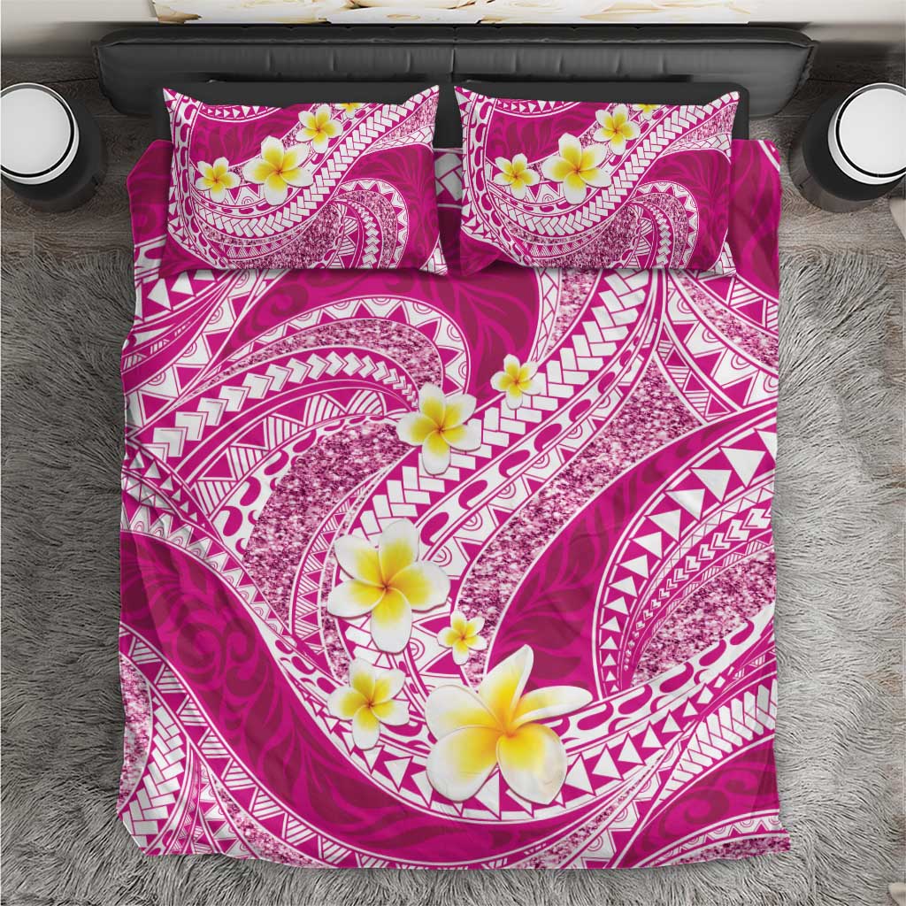 Plumeria Polynesian Pink Glitter Pattern Bedding Set LT01 Pink - Polynesian Pride