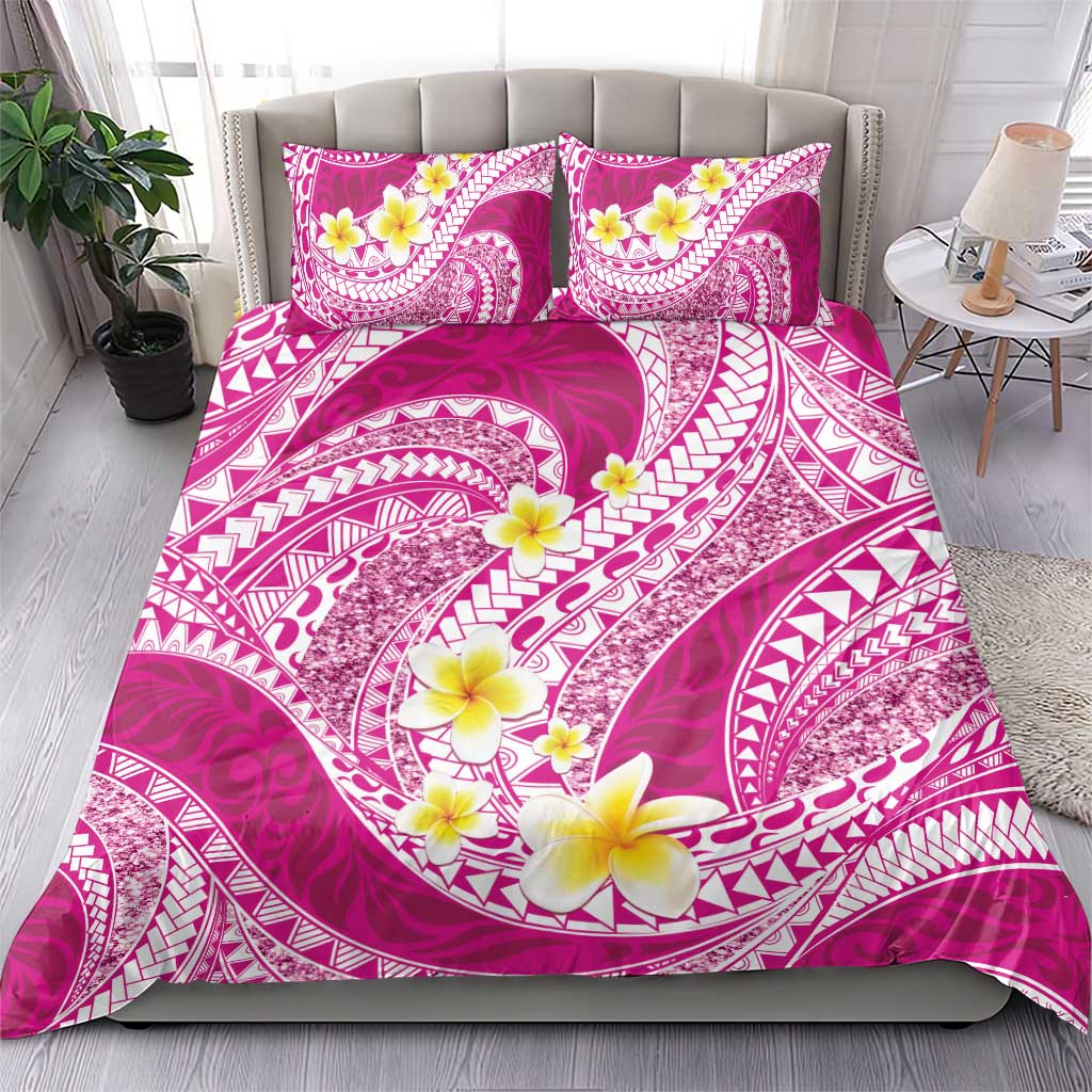 Plumeria Polynesian Pink Glitter Pattern Bedding Set