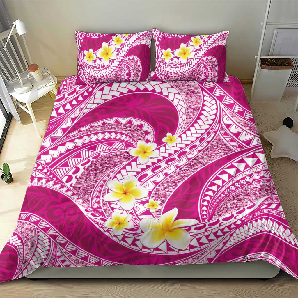 Plumeria Polynesian Pink Glitter Pattern Bedding Set