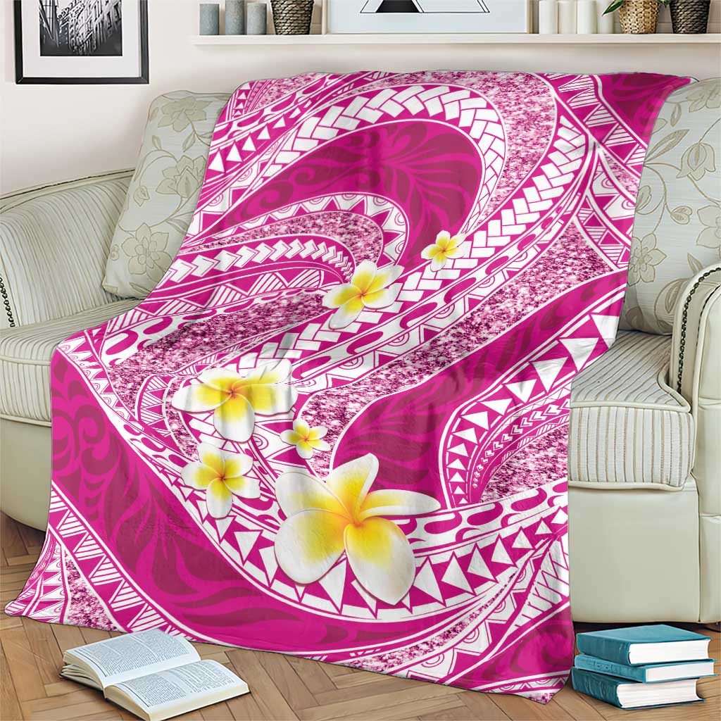 Plumeria Polynesian Pink Glitter Pattern Blanket